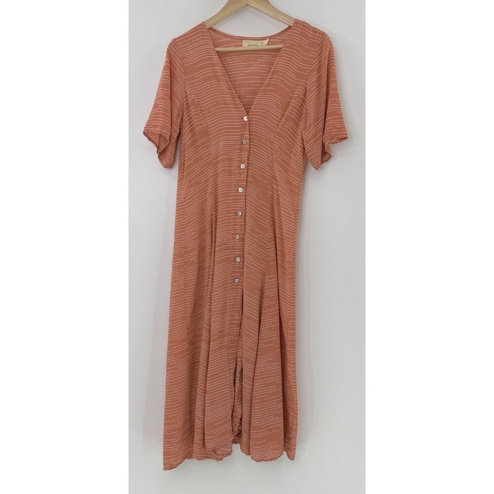 Beachgold Button Down Striped V-Neck Dress Sz Small Logo Summer